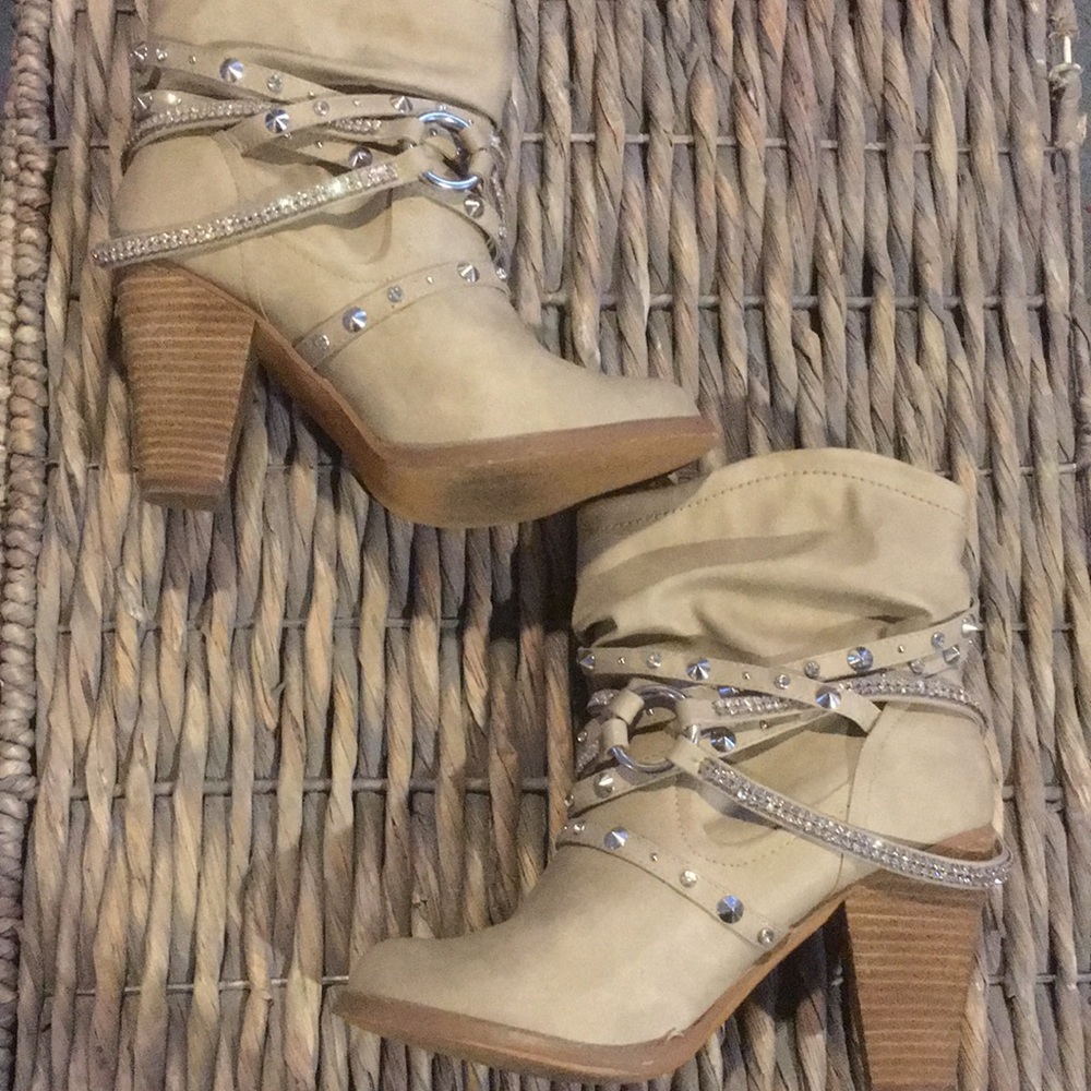 Not Rated rhinestone and buckle heeled booties